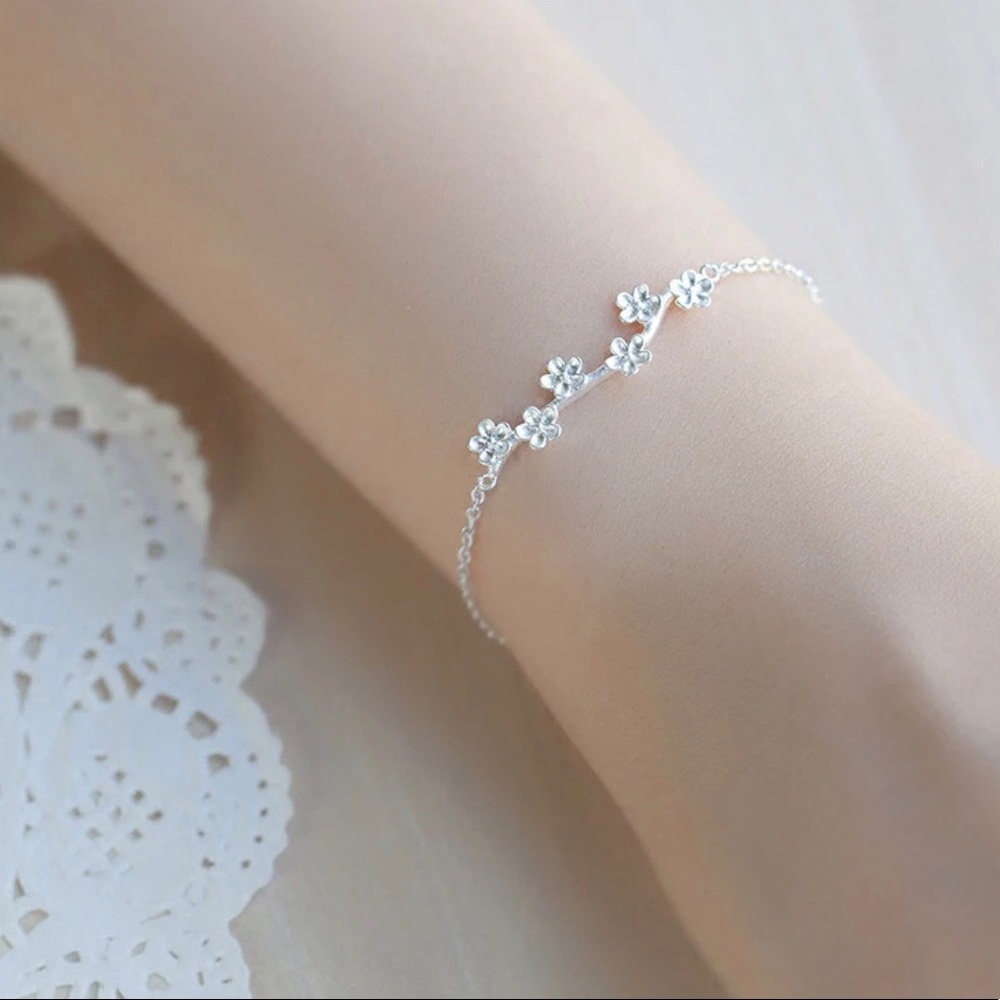 925 Sterling Silver Plum Blossom Bracelet!